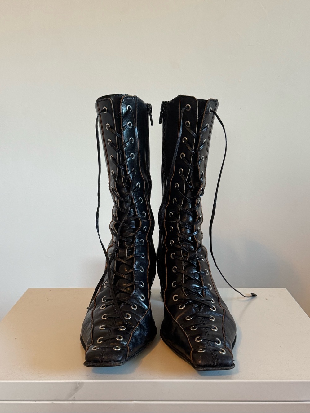 Miista Emile Black Leather Grommet Lace-Up Women's Boots 38 - Picture 4 of 11